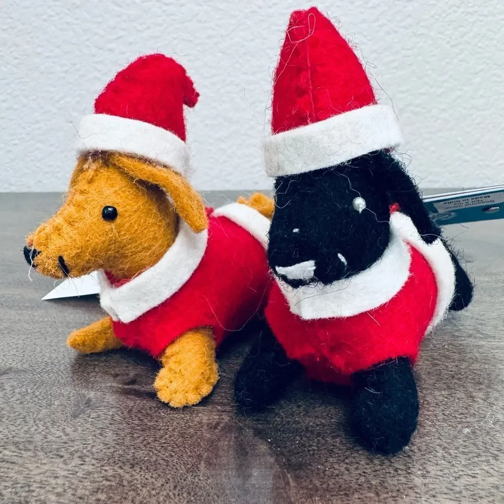 Dachshund Santa Dog Wool Christmas Holiday Ornaments Set